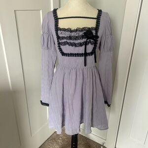 Dark in Love Lavender Lace-Trim Long Sleeve Mini Dress